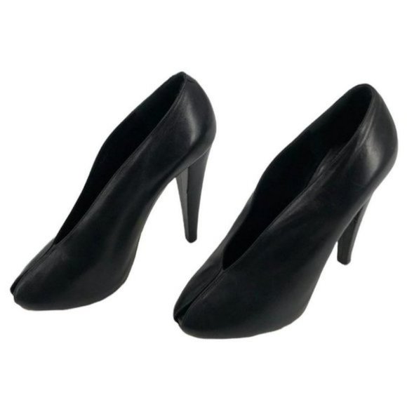 Celine Paris  Black V Neck peep toe pumps high heel size 37 - Picture 2 of 7